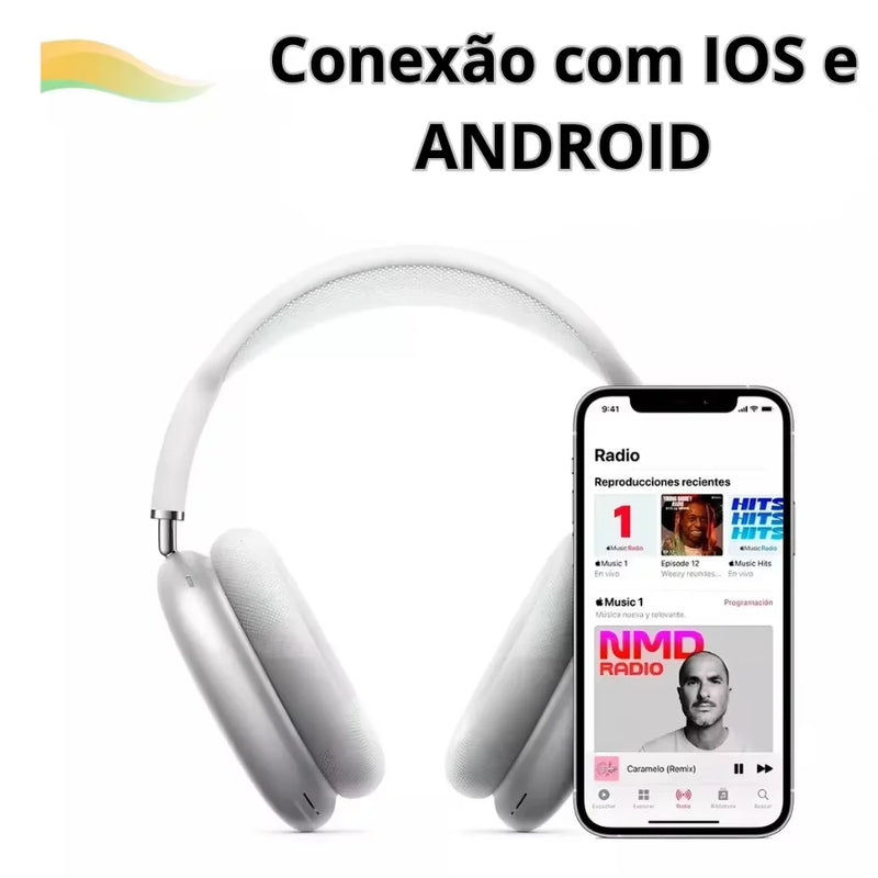 Fone Sem Fio Max P9 Air Bluetooth Recarregável Microfone Integrado Áudio Premium Conforto Longa Duração Ideal P/ Música e Calls