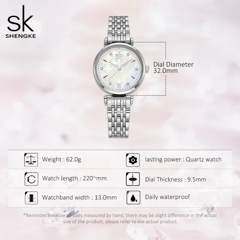 Shengke Bracelet Women Watch Silver Classical Wristwatch Gift for Women Original Design Watch Relógios Femininos