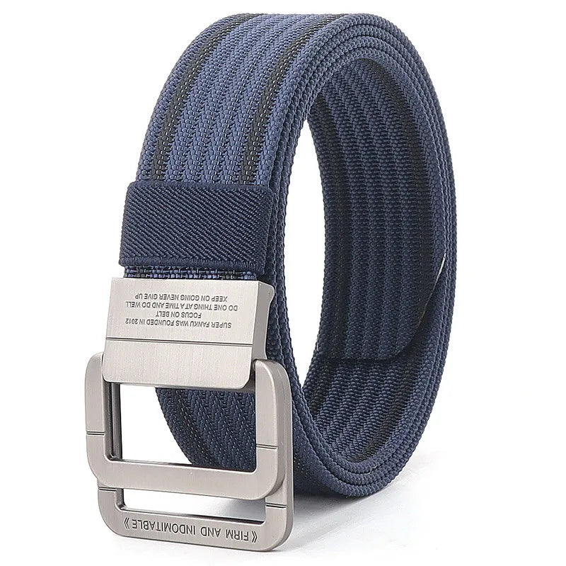 Stylish Men Belts Double Rings Metal Slide Buckle Canvas Knit Quick Drying Jeans Accessories Outdoor Waist Strap Unisex Cinto