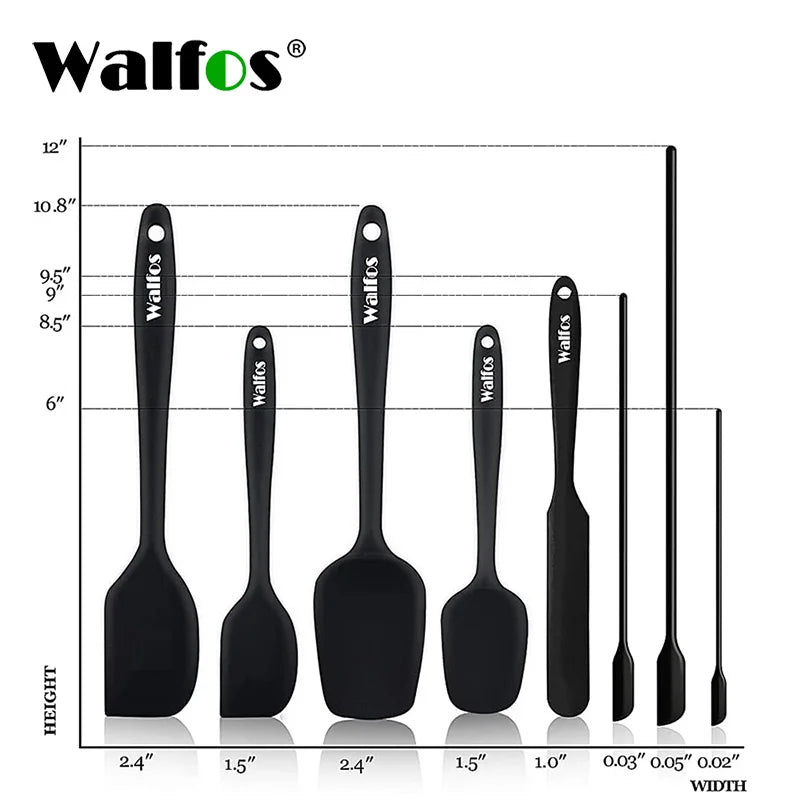 WALFOS Kitchen Utensil Cooking Tools Silicone Spatula Set Spoon Cake Spatulas for Cooking Baking and Mixing