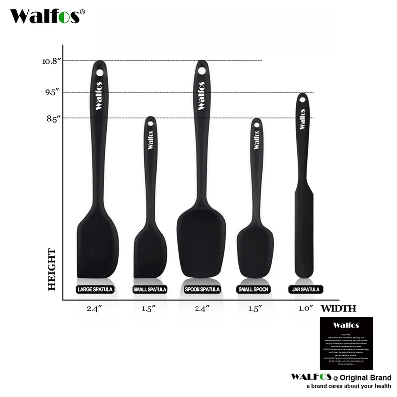 WALFOS Kitchen Utensil Cooking Tools Silicone Spatula Set Spoon Cake Spatulas for Cooking Baking and Mixing