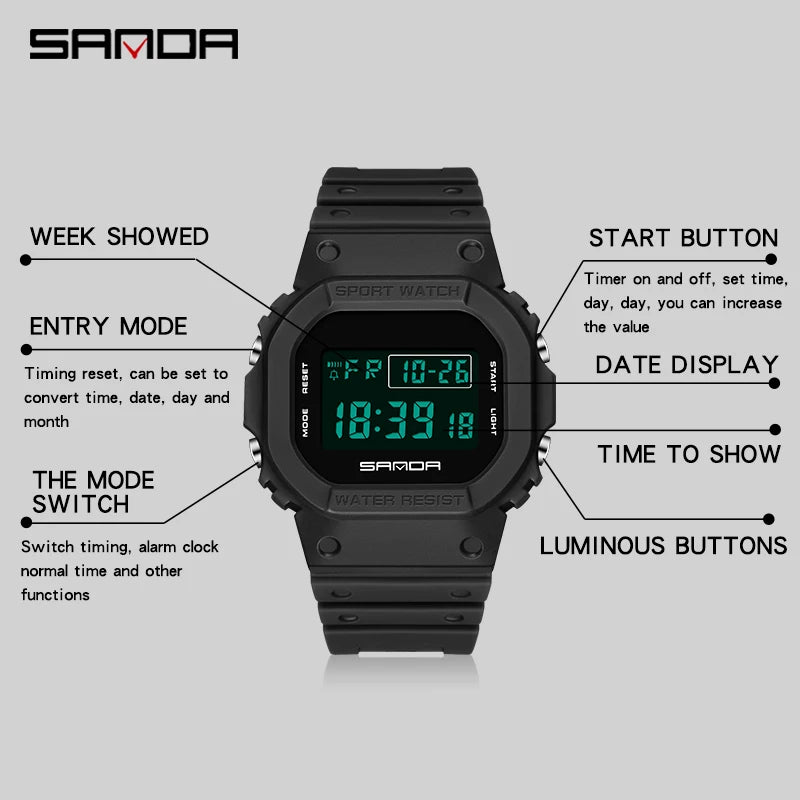 SANDA Fashion Mens Womens Watches Waterproof LED Digital Watch for Female Clock Men's Sport Wristwatch Relógio masculino