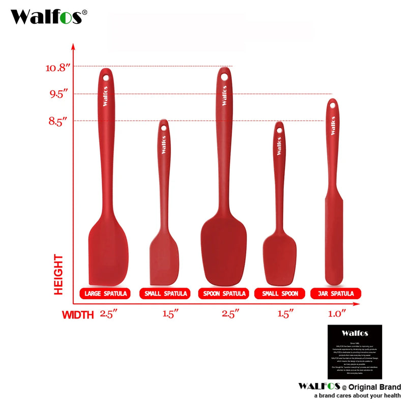 WALFOS Kitchen Utensil Cooking Tools Silicone Spatula Set Spoon Cake Spatulas for Cooking Baking and Mixing