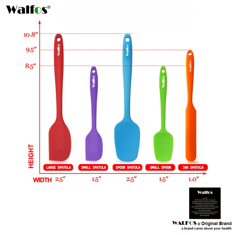 WALFOS Kitchen Utensil Cooking Tools Silicone Spatula Set Spoon Cake Spatulas for Cooking Baking and Mixing