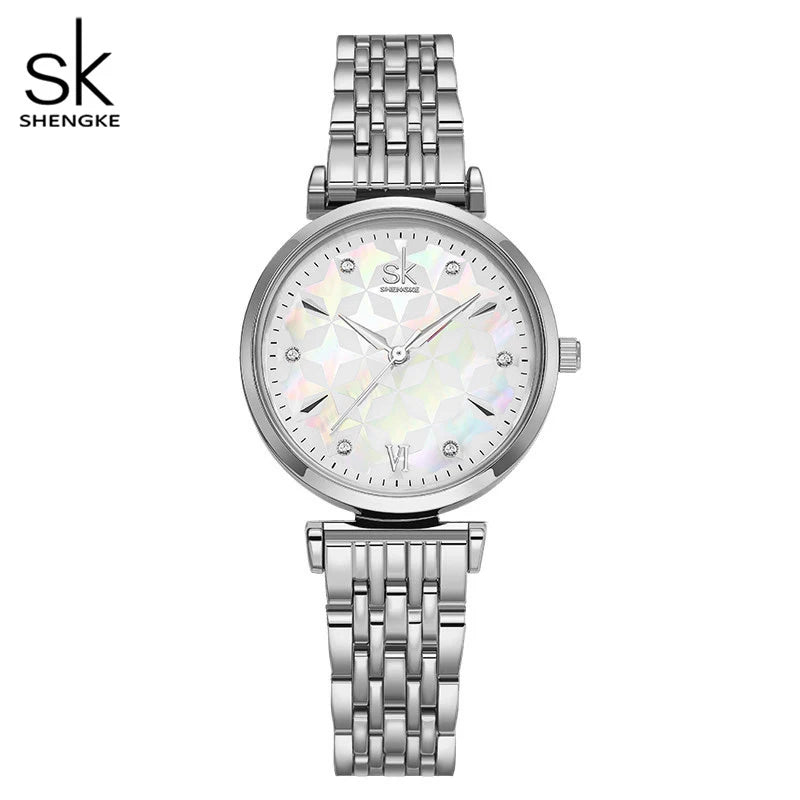 Shengke Bracelet Women Watch Silver Classical Wristwatch Gift for Women Original Design Watch Relógios Femininos