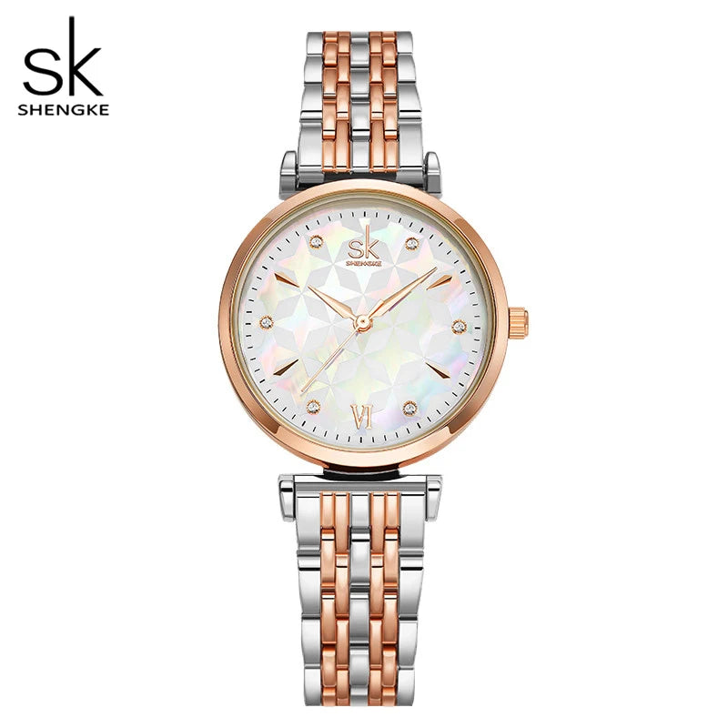 Shengke Bracelet Women Watch Silver Classical Wristwatch Gift for Women Original Design Watch Relógios Femininos