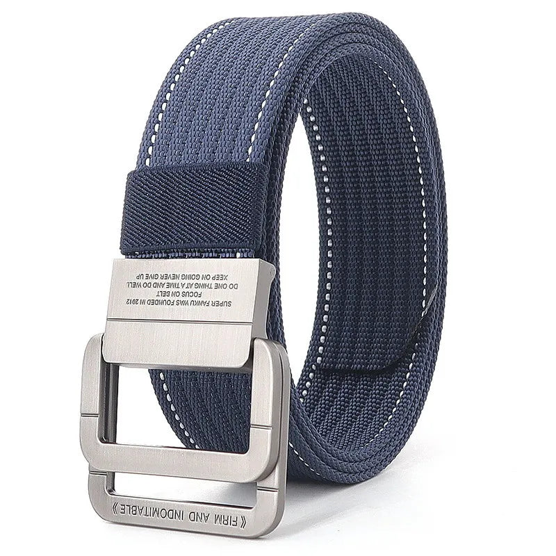 Stylish Men Belts Double Rings Metal Slide Buckle Canvas Knit Quick Drying Jeans Accessories Outdoor Waist Strap Unisex Cinto