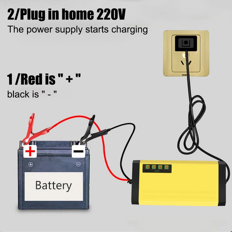 12V 2A Car Battery Charger 220V Power Puls Repair Charger Wet Dry Lead Acid Battery LED Display Moto Truck Battery Charger