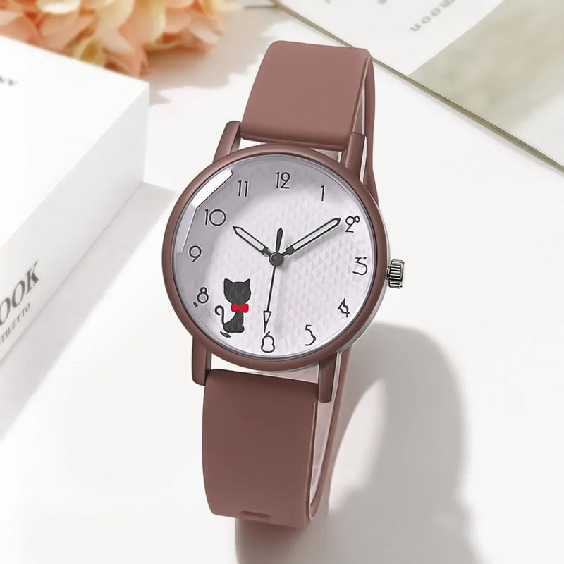 Student Quartz Watch Lovely Cat Bracelet Kids Watch Women Wristwatches Sport Silicone Watches Relógio Feminino Birthday Gift