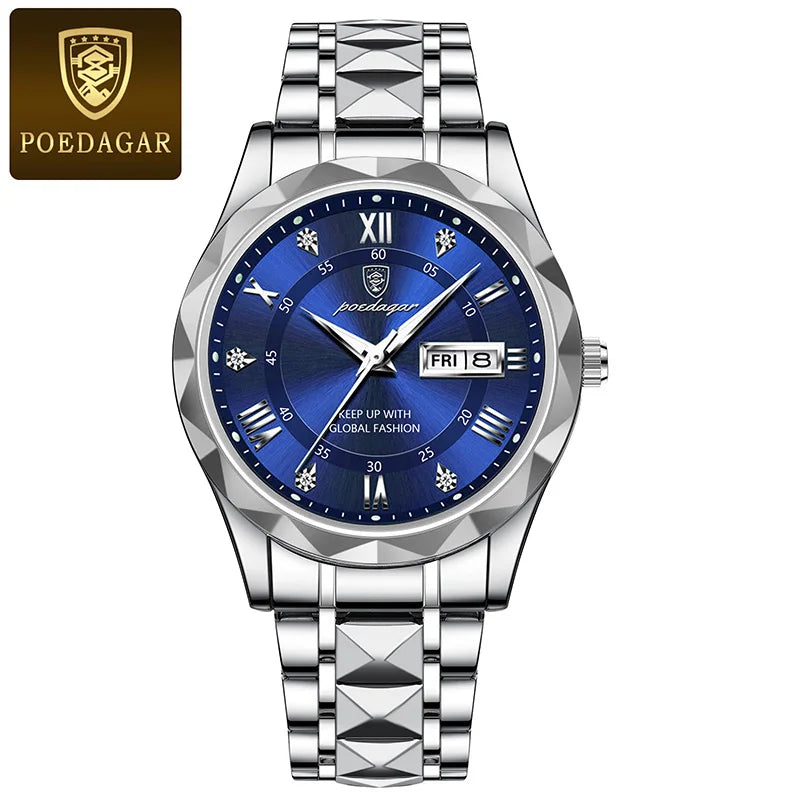 POEDAGAR Brand Business Luxury Watch Men Sport Waterproof Luminous Quartz Man Watch Steel Strap 2023 Calendar Clock Male Relógio