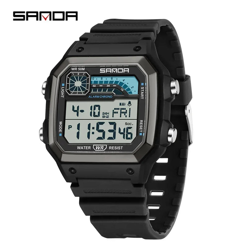 SANDA 6196  Waterproof Watch Sports Men's Lightweight Square Classic Fashion Electronic Rel ó gio mulher  Electronic Night Glow