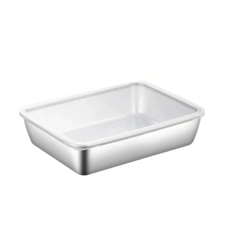 Stainless Steel Rectangle Tray Large Capacity Metal Food Serving Plate Rice Noodle Pan Home Lunch Bento Dishes Storage Organizer