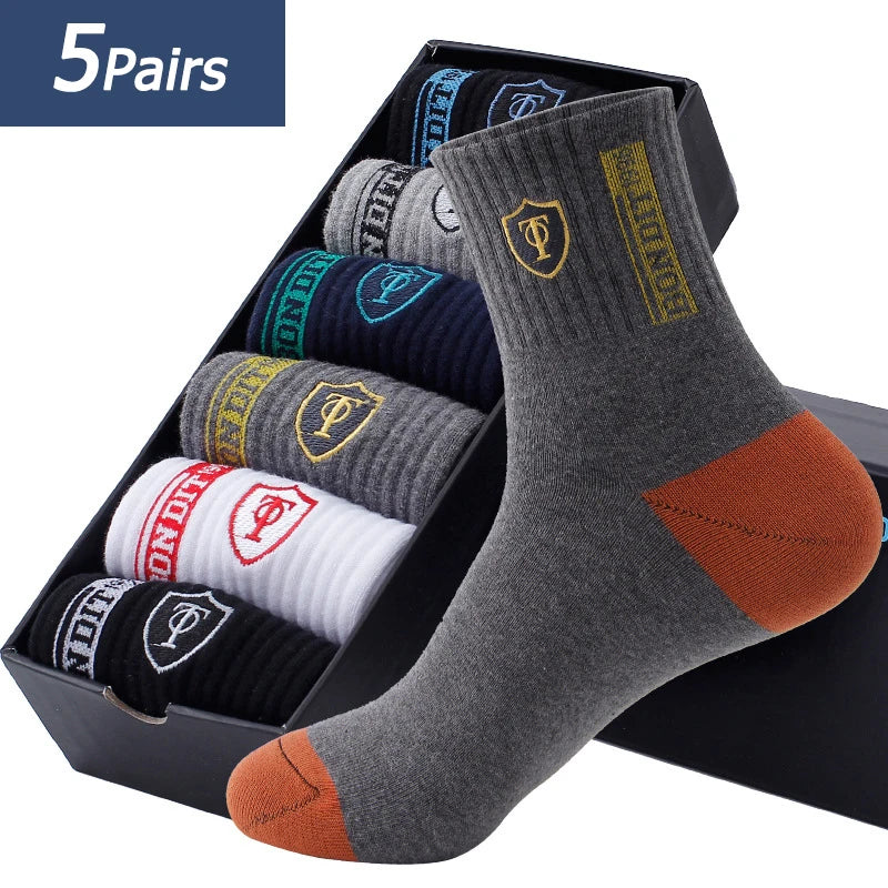 5 Pairs Apring And Fall Mens Sports Socks Summer Leisure Sweat Absorbent Comfortable Thin Breathable Basketball Meias EU 38-47