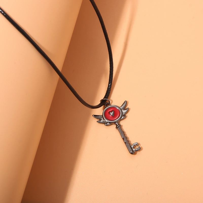 Hazbin Necklace Dainty Heart Padkey Portal Inspired Key Pendant Hotel Lucifer Alastor Group Cosplay Costume Jewelry Teens Girl