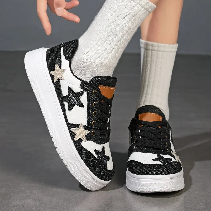 Driving Women Sneaker Tenid Woman Vulcanize Shoes Popular Goods 2024 Shoes Black Thick Bottomed Round Toe Single Tennis Shows