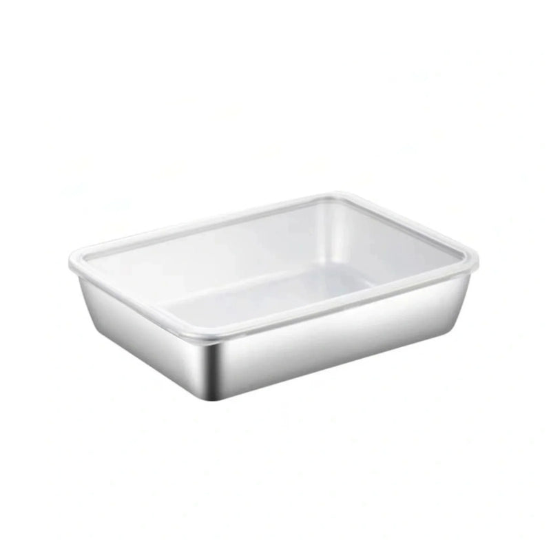 Stainless Steel Rectangle Tray Large Capacity Metal Food Serving Plate Rice Noodle Pan Home Lunch Bento Dishes Storage Organizer