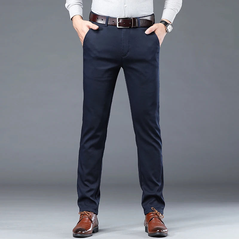 Summer Thin Men's Slim Suit Pants Fashion Business Casual Cotton Green Black Khaki Trousers Male Brand Clothing 30-40