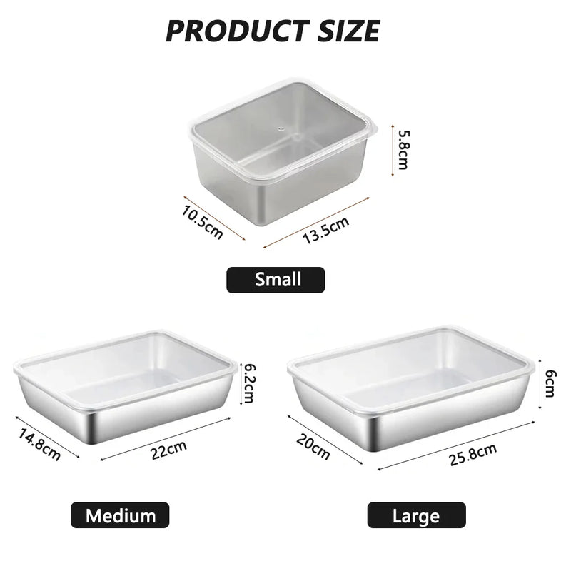 Stainless Steel Rectangle Tray Large Capacity Metal Food Serving Plate Rice Noodle Pan Home Lunch Bento Dishes Storage Organizer