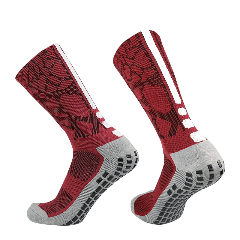 New honeycomb patterned heel striped football socks Sports non-slip square silicone grip soccer socks calcetines hombre futebol