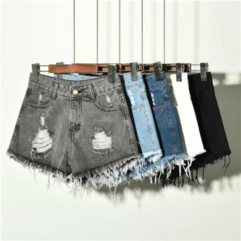 2025 New High Waist Tassel Broken Denim Shorts Female Summer Korean Version Raw Edge Wide Leg Loose Plus Size Jean Shorts Women