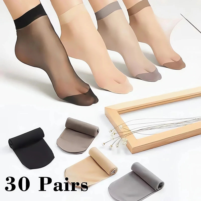 1-30Pairs Transparent Summer Socks Ultrathin Women Nylon Ladies Female Short Ankle Meias Elastic Crystal Spring Silk Sox