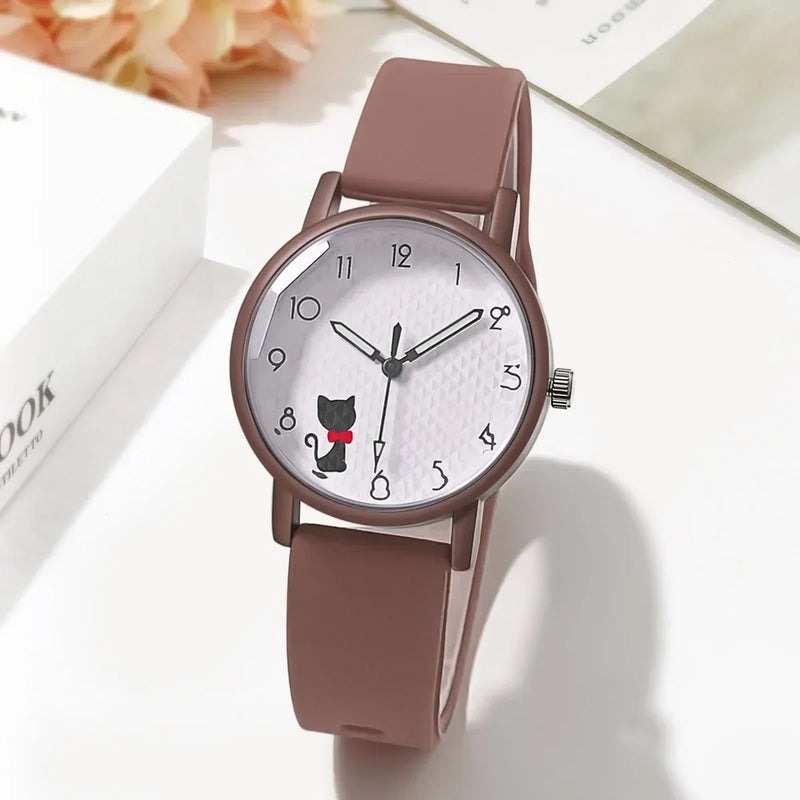 Cute Girl Quartz Watch Lovely Cat Dial  Silicone Strap Women Wristwatches Sport Ladies Watches Relógio Feminino Birthday Gift