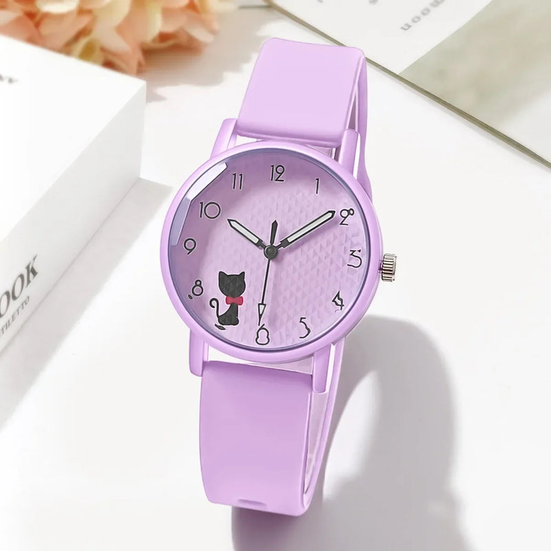 Student Quartz Watch Lovely Cat Bracelet Kids Watch Women Wristwatches Sport Silicone Watches Relógio Feminino Birthday Gift