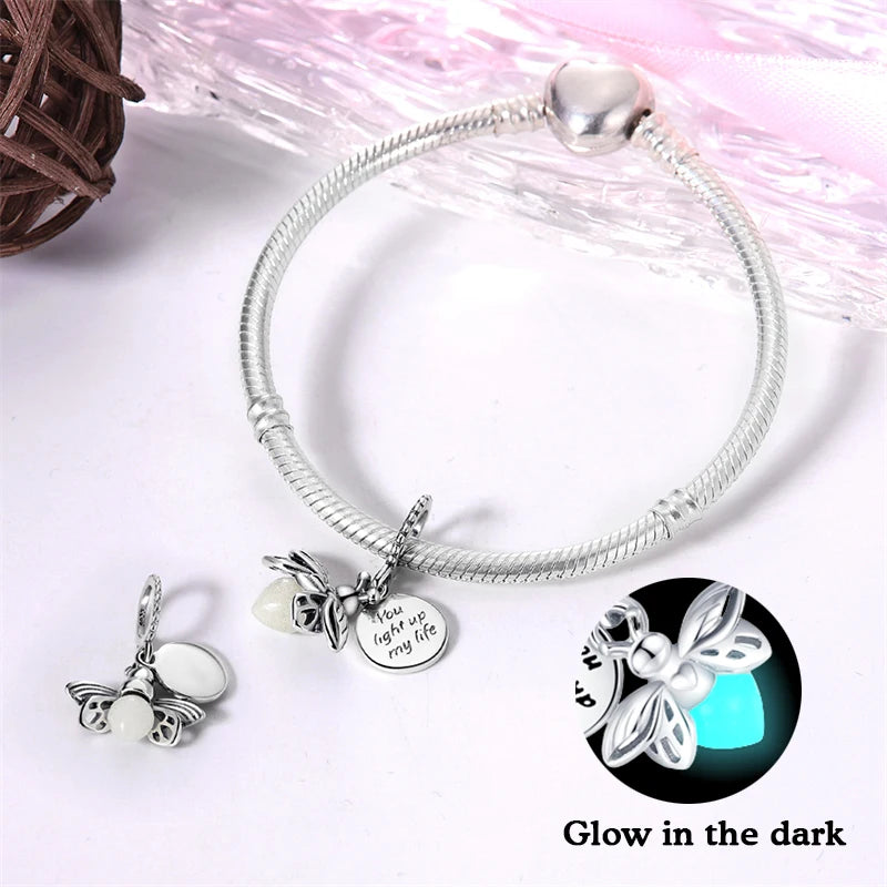 Charms Fit Pan 925 Original Bracelets Luminous Firefly Stars Cherry S925 Silver Pendants Beads DIY Party Christmas Jewelry