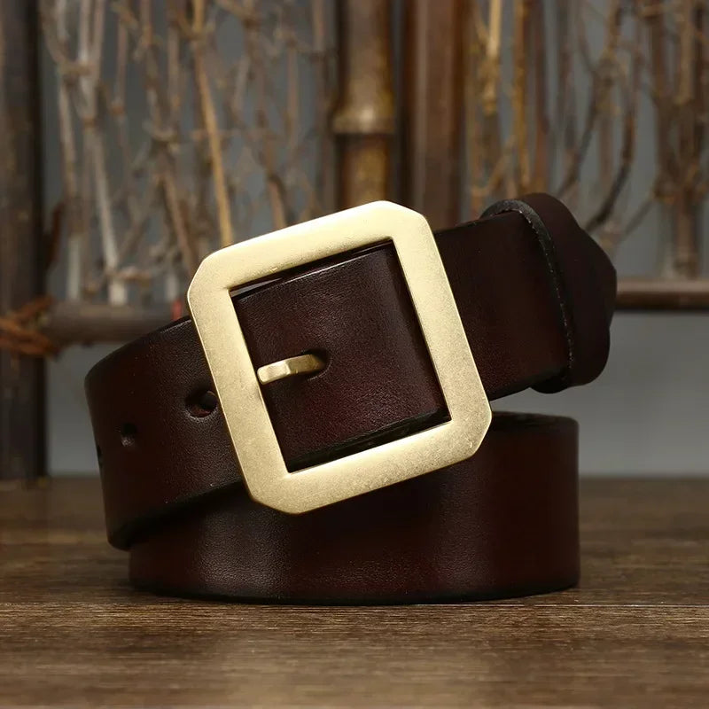 3.8CM Thick Cowhide Copper Brass Buckle Genuine Leather Casual Jeans Belt Men High Quality Waistband Male Luxury Strap Cintos