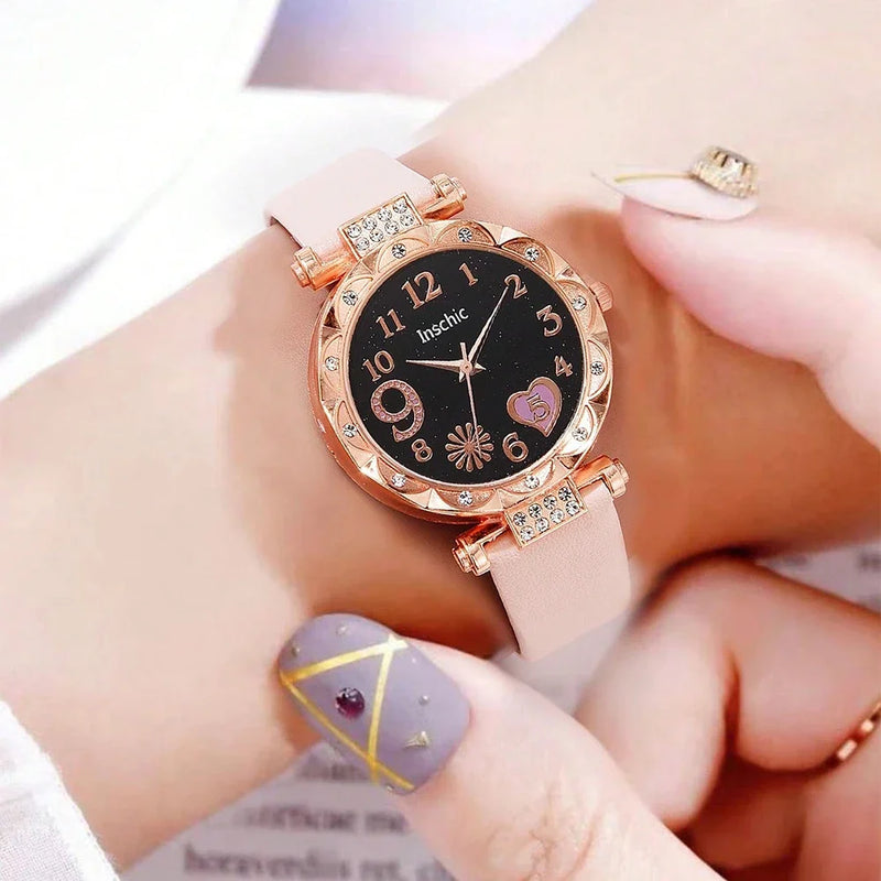 Luxury Fashion Women Watch Multi-color PU Leather Strap Ladies Quartz Wristwatch Alloy Bracelet for Ladies Gift Relógio Feminino