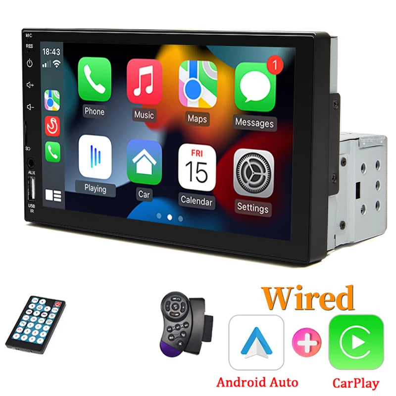 7“ Car Radio 1 Din Carplay Multimedia MP5 Player HD Touch Screen FM ISO Aux Input Bluetooth Mirror Link Universal Autoradio