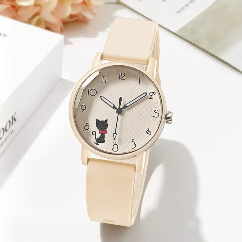 Cute Girl Quartz Watch Lovely Cat Dial  Silicone Strap Women Wristwatches Sport Ladies Watches Relógio Feminino Birthday Gift