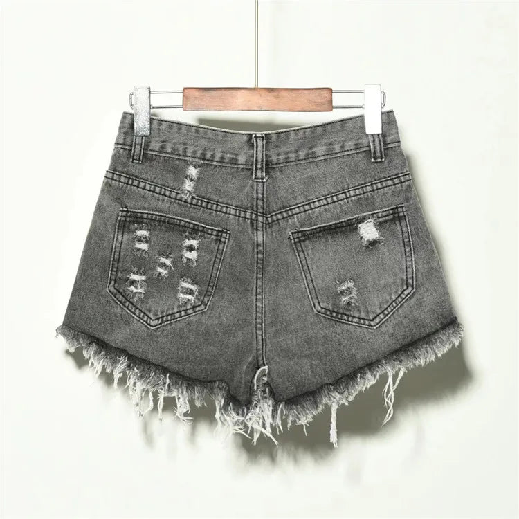 2025 New High Waist Tassel Broken Denim Shorts Female Summer Korean Version Raw Edge Wide Leg Loose Plus Size Jean Shorts Women