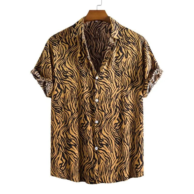 Leopard Hawaiian Sexy Floral Male Camisa Slim Fit Short Sleeve Party Beach Casual Men's Shirts For Man Clothing Social Retro