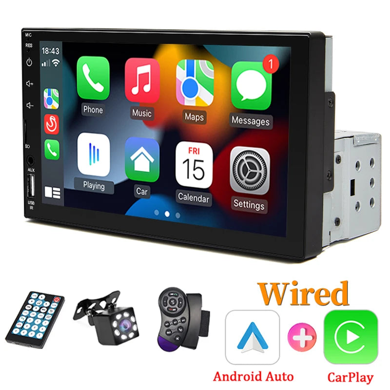 7“ Car Radio 1 Din Carplay Multimedia MP5 Player HD Touch Screen FM ISO Aux Input Bluetooth Mirror Link Universal Autoradio