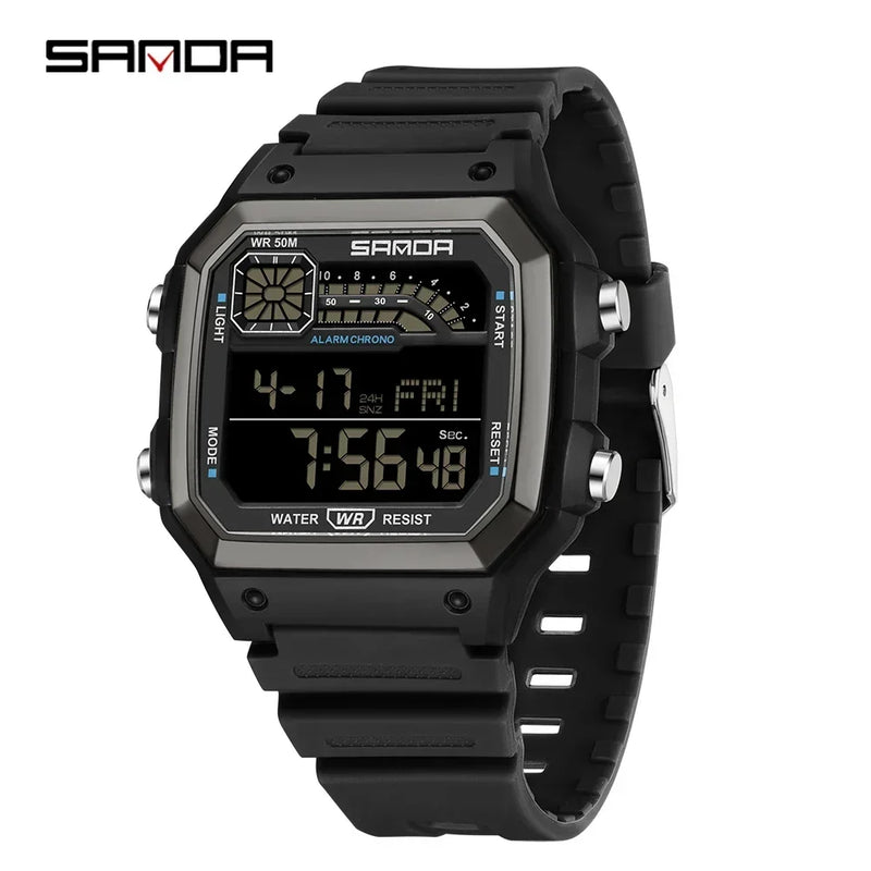 SANDA 6196  Waterproof Watch Sports Men's Lightweight Square Classic Fashion Electronic Rel ó gio mulher  Electronic Night Glow