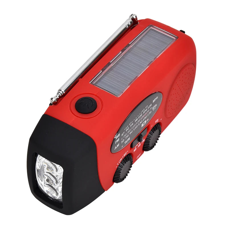 Emergency Solar Hand Crank Solar Radio with LED Flashlight for camp, AM/FM  Portable  Radio 2000mAh power bank Charging light