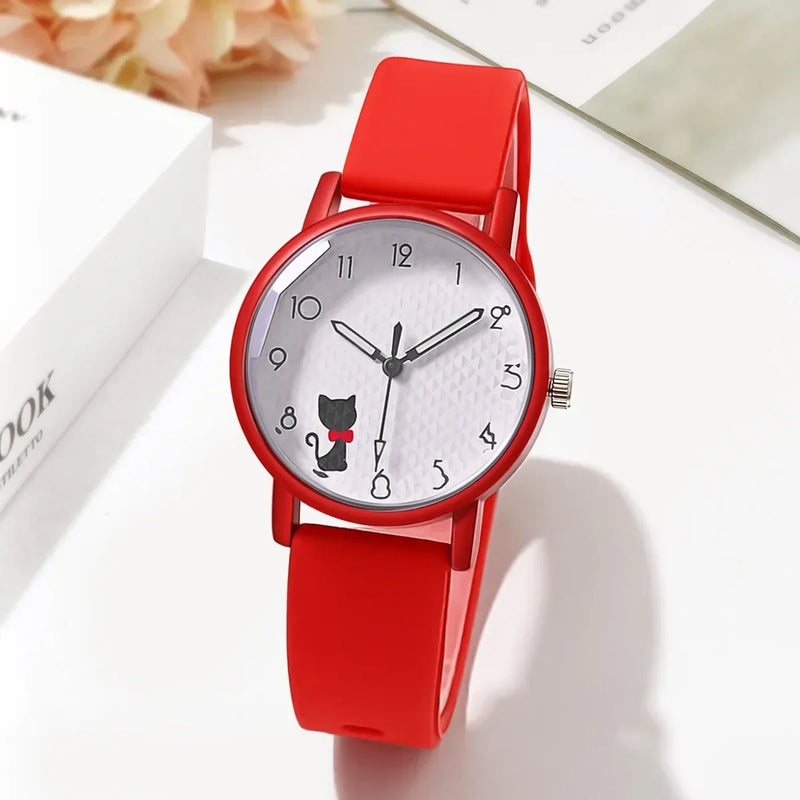 Cute Girl Quartz Watch Lovely Cat Dial  Silicone Strap Women Wristwatches Sport Ladies Watches Relógio Feminino Birthday Gift