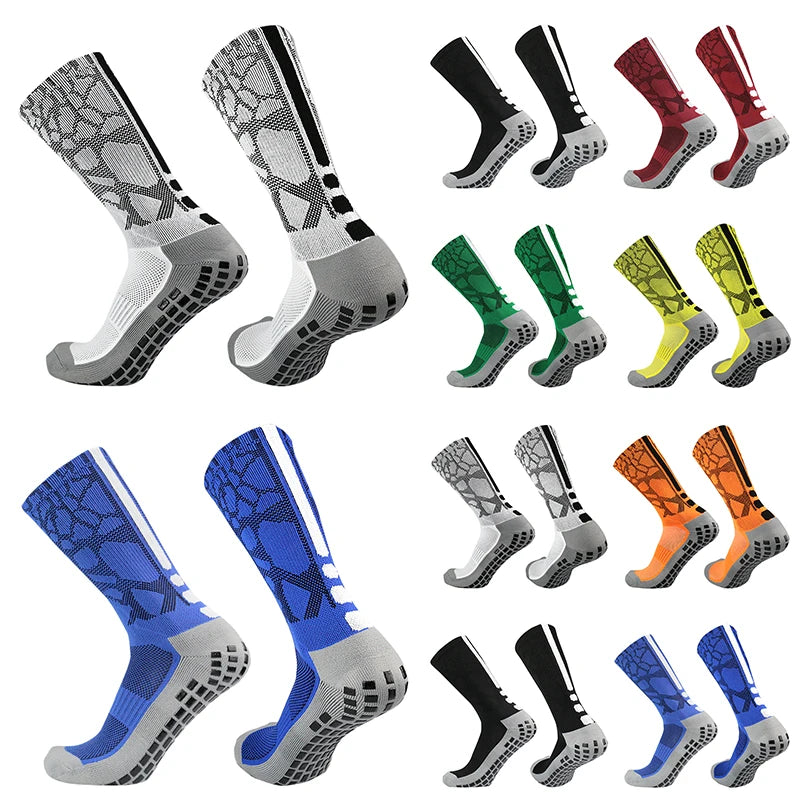 New honeycomb patterned heel striped football socks Sports non-slip square silicone grip soccer socks calcetines hombre futebol