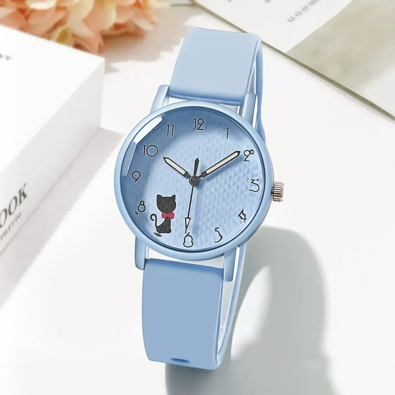 Cute Girl Quartz Watch Lovely Cat Dial  Silicone Strap Women Wristwatches Sport Ladies Watches Relógio Feminino Birthday Gift