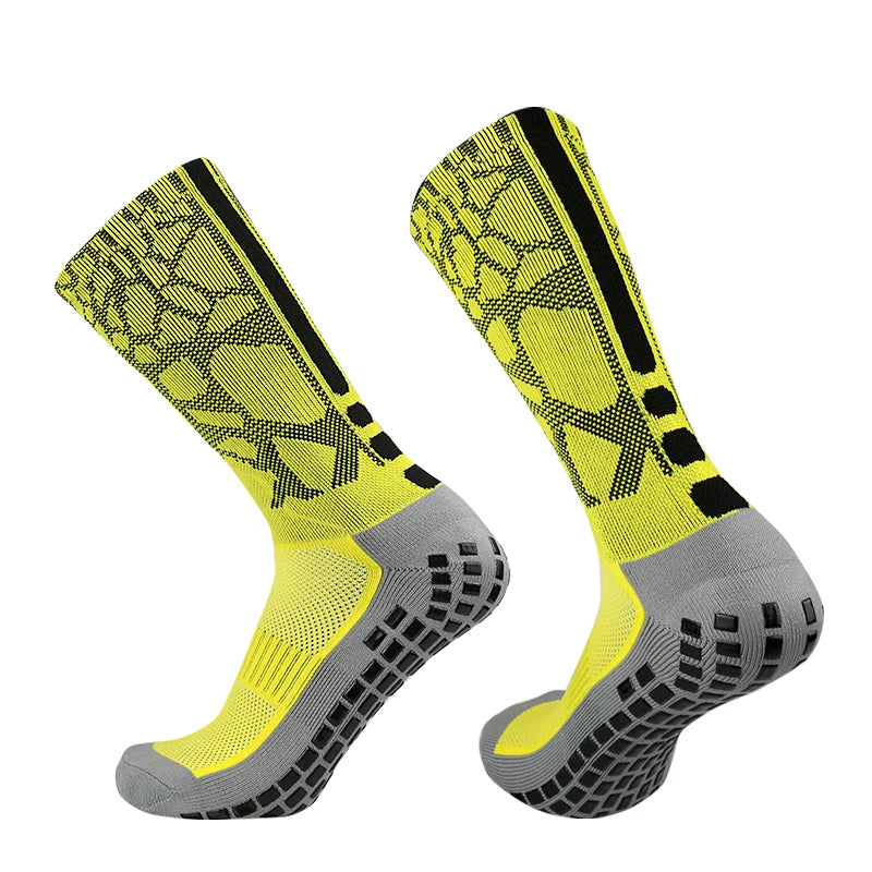 New honeycomb patterned heel striped football socks Sports non-slip square silicone grip soccer socks calcetines hombre futebol