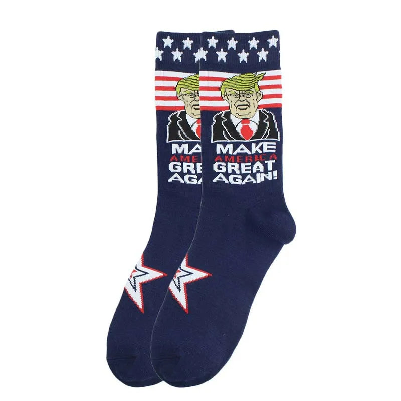 Funny Men President Donald Trump Socks Let's Go Brandon Novelty Cotton Men Meias Crew Hot Hip Hop Sokken American USA Jacquard