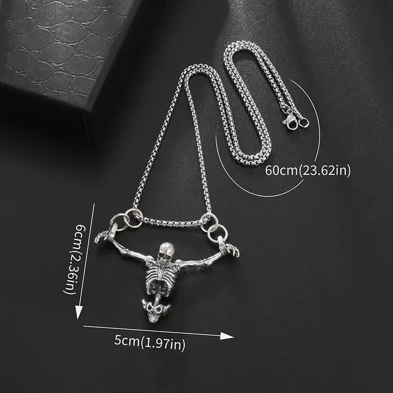 Creative Crucifixion Skull Pendant Men Necklace Punk HipHop Silver Color Half Body Skeleton Hanging Party Jewelry Gift Wholesale