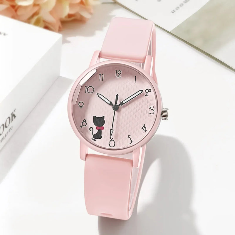 Student Quartz Watch Lovely Cat Bracelet Kids Watch Women Wristwatches Sport Silicone Watches Relógio Feminino Birthday Gift