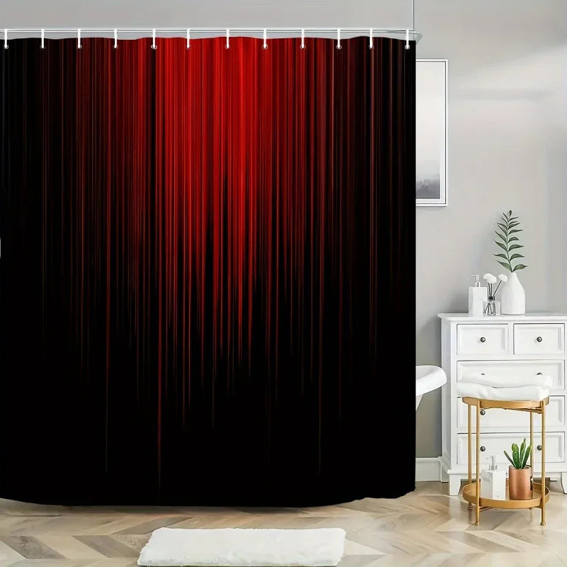 1/3/4pcs Red and Black Vertical Stripe Fashion Simple Modern Shower Curtain Set, Bathroom Set, Bathroom Carpet, U-shaped Pad, To