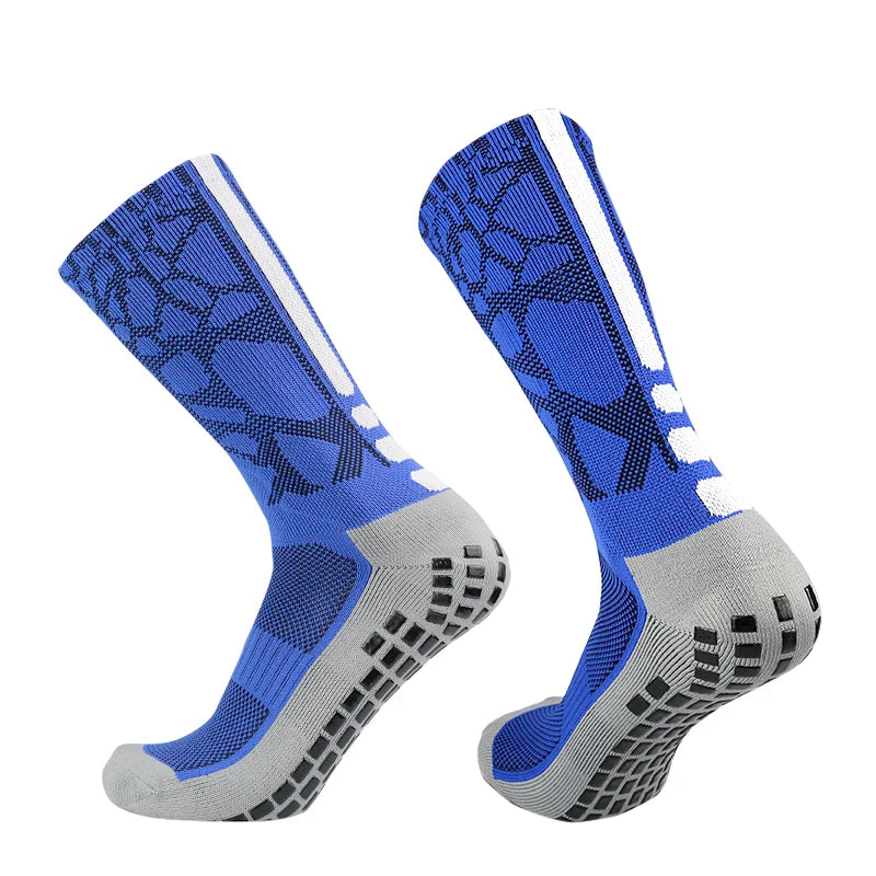 New honeycomb patterned heel striped football socks Sports non-slip square silicone grip soccer socks calcetines hombre futebol