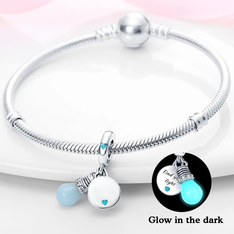 Charms Fit Pan 925 Original Bracelets Luminous Firefly Stars Cherry S925 Silver Pendants Beads DIY Party Christmas Jewelry