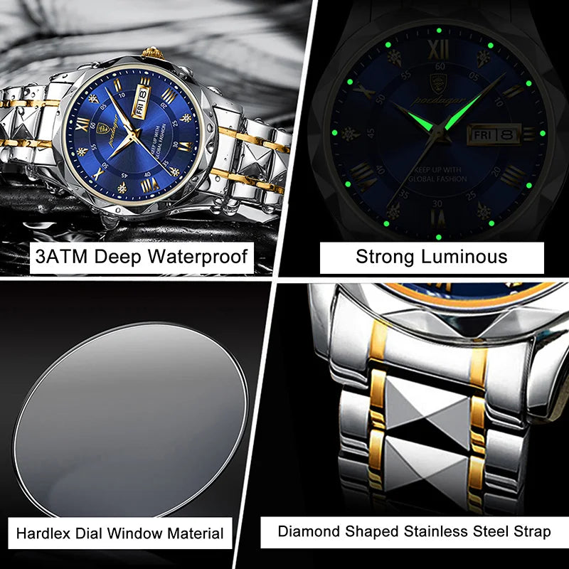 POEDAGAR Brand Business Luxury Watch Men Sport Waterproof Luminous Quartz Man Watch Steel Strap 2023 Calendar Clock Male Relógio