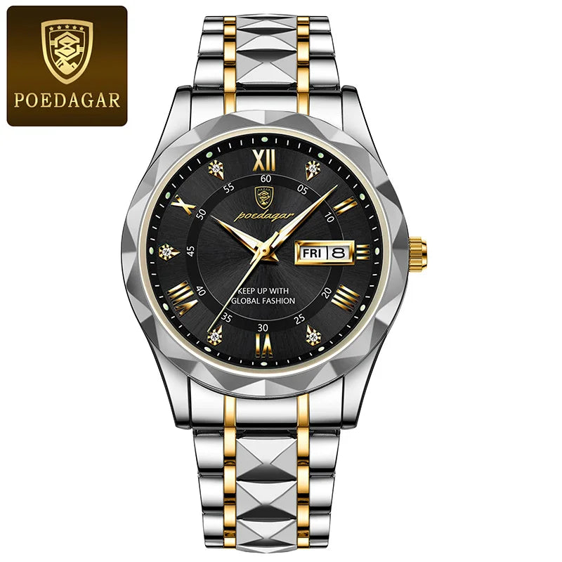 POEDAGAR Brand Business Luxury Watch Men Sport Waterproof Luminous Quartz Man Watch Steel Strap 2023 Calendar Clock Male Relógio