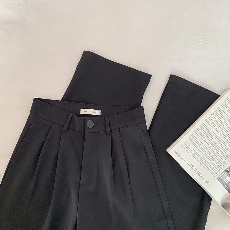 High Waist Women Suit Pants Fall Straight Office Ladies Korean Fashion Trousers Casual Button Loose Female Black Pants New 2024